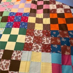 Handmade Country Farmhouse  multi color Patchwork Quilt  Twin. Vintage